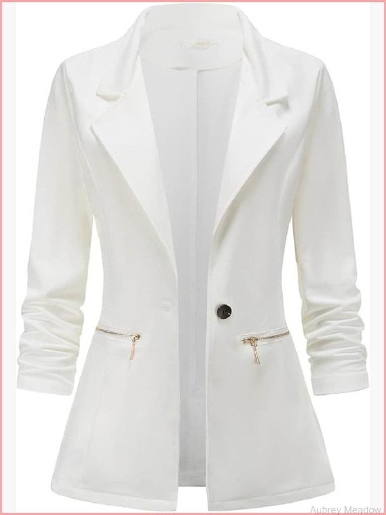Women's Long Sleeve Blazer Open Front Cardigan Jacket Work Office With Zipper